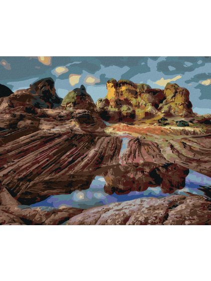 Diamantové maľovanie - SKALY PRI JAZERE (DENNIS FRATES) (Rámovanie bez rámu a bez vypnutia plátna, Rozmer 40x50 cm)