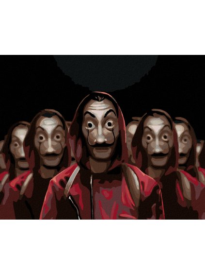 Diamantové maľovanie - SKUPINA V MASKÁCH (La casa de papel) (Rámovanie bez rámu a bez vypnutia plátna, Rozmer 40x50 cm)