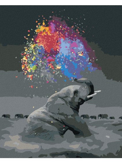 Diamantové maľovanie - SLON STRIEKAJÚCEJ FARBY (Rámovanie bez rámu a bez vypnutia plátna, Rozmer 40x50 cm)