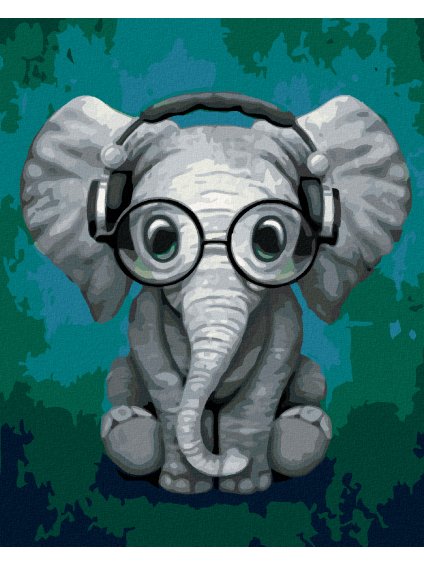 Diamantové maľovanie - SLON S OKULIARMI A SLÚCHADLAMI (Rámovanie bez rámu a bez vypnutia plátna, Rozmer 40x50 cm)