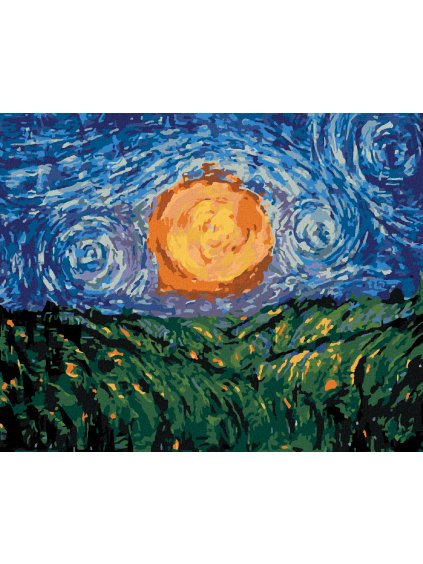 Diamantové maľovanie - SLNKO NA OBLOHE PODĽA VAN GOGHA (Rámovanie bez rámu a bez vypnutia plátna, Rozmer 40x50 cm)