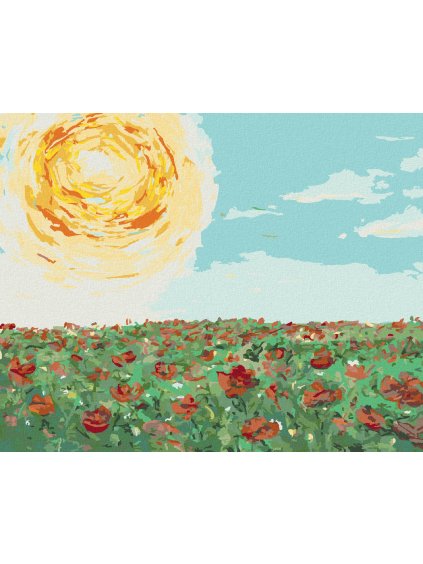 Diamantové maľovanie - SLNKO NAD MAKOVÝM POĽOM (Rámovanie bez rámu a bez vypnutia plátna, Rozmer 40x50 cm)