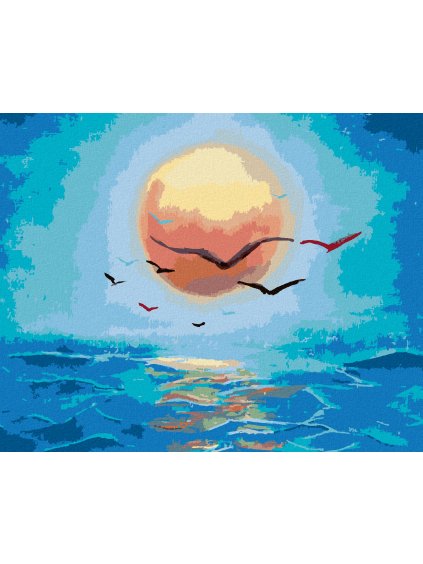 Diamantové maľovanie - SLNKO NAD MOROM (Rámovanie bez rámu a bez vypnutia plátna, Rozmer 40x50 cm)