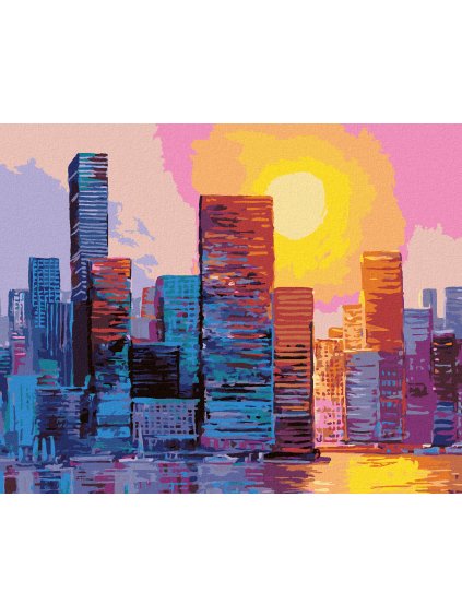 Diamantové maľovanie - SLNKO NAD MRAKODRAPMI II (Rámovanie bez rámu a bez vypnutia plátna, Rozmer 40x50 cm)
