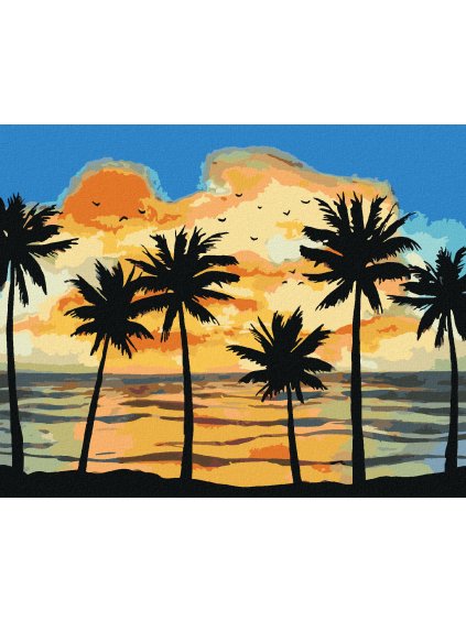 Diamantové maľovanie - SLNKO SVIETIACE NA PALMY (Rámovanie bez rámu a bez vypnutia plátna, Rozmer 40x50 cm)