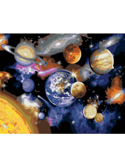 Diamantové maľovanie - SOLÁRNY SYSTÉM (Rámovanie bez rámu a bez vypnutia plátna, Rozmer 40x50 cm)