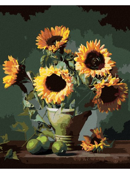 Diamantové maľovanie - SLNEČNICA A LIMETKY (Rámovanie bez rámu a bez vypnutia plátna, Rozmer 40x50 cm)