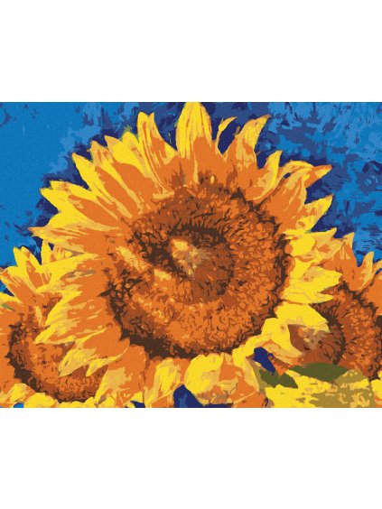 Diamantové maľovanie - SLNEČNICE NA MODROM POZADÍ (Rámovanie bez rámu a bez vypnutia plátna, Rozmer 40x50 cm)