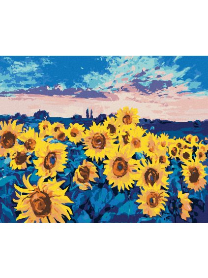 Diamantové maľovanie - SLNEČNICE NA POLI (Rámovanie bez rámu a bez vypnutia plátna, Rozmer 40x50 cm)