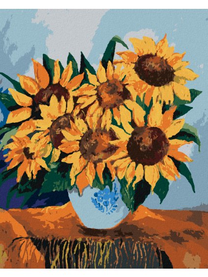Diamantové maľovanie - SLNEČNICE NA OBRUSE (Rámovanie bez rámu a bez vypnutia plátna, Rozmer 40x50 cm)