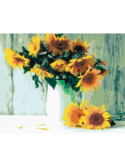 Diamantové maľovanie - SLNEČNICE PRI STAROM MÚRE (Rámovanie bez rámu a bez vypnutia plátna, Rozmer 40x50 cm)
