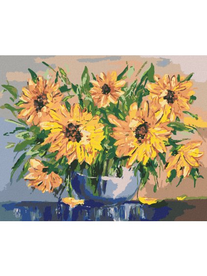 Diamantové maľovanie - SLNEČNICE VO VÁZE (Rámovanie bez rámu a bez vypnutia plátna, Rozmer 40x50 cm)