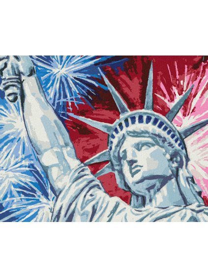 Diamantové maľovanie - SOCHA SLOBODY A OHŇOSTROJ (Rámovanie bez rámu a bez vypnutia plátna, Rozmer 40x50 cm)