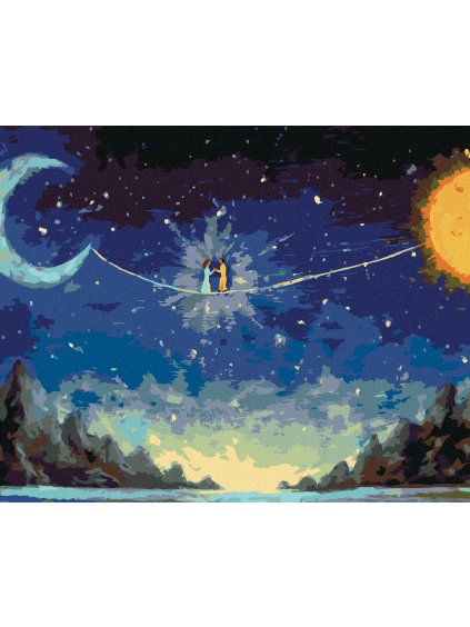 Diamantové maľovanie - SPOJENIE MEDZI SLNKOM A MESIACOM (Rámovanie bez rámu a bez vypnutia plátna, Rozmer 40x50 cm)