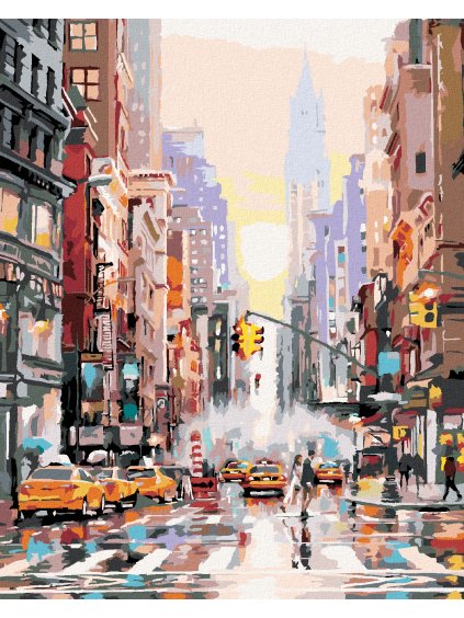 Diamantové maľovanie - ULICA V NEW YORKU A ŽLTÉ TAXÍKY (RICHARD MACNEIL) (Rámovanie bez rámu a bez vypnutia plátna, Rozmer 40x50 cm)