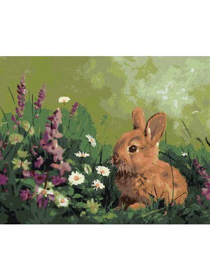 Diamantové maľovanie - KRÁLIK V KVETINÁCH (Rámovanie bez rámu a bez vypnutia plátna, Rozmer 40x50 cm)