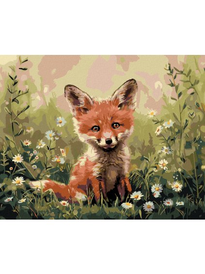 Diamantové maľovanie - MLÁDE LÍŠKY V KVETOCH (Rámovanie bez rámu a bez vypnutia plátna, Rozmer 40x50 cm)