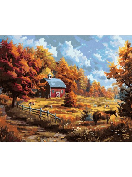 Diamantové maľovanie - STATOK NA JESEŇ (Rámovanie bez rámu a bez vypnutia plátna, Rozmer 40x50 cm)