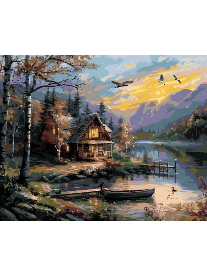 Diamantové maľovanie - MÓLO, JAZERO A ZÁPAD SLNKA (Rámovanie bez rámu a bez vypnutia plátna, Rozmer 40x50 cm)