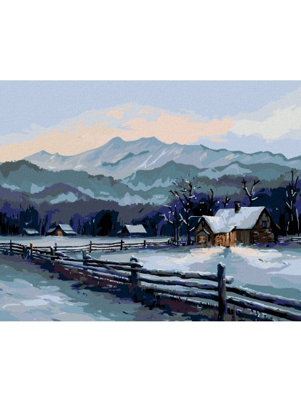 Diamantové maľovanie - DOMY V ZIME A HORY (Rámovanie bez rámu a bez vypnutia plátna, Rozmer 40x50 cm)