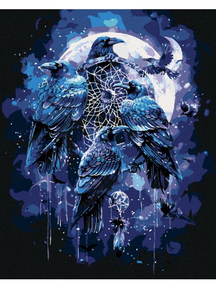 Diamantové maľovanie - HAVRAN A LAPAČ SNOV (Rámovanie bez rámu a bez vypnutia plátna, Rozmer 40x50 cm)