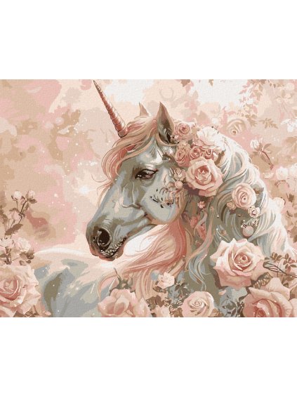 Diamantové maľovanie - JEDNOROŽEC A RUŽA (Rámovanie bez rámu a bez vypnutia plátna, Rozmer 40x50 cm)