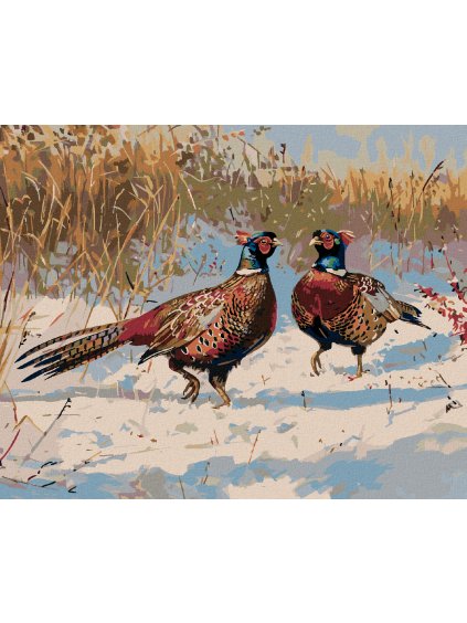 Diamantové maľovanie - BAŽANT S DRUŽKOU V SNEHU (Rámovanie bez rámu a bez vypnutia plátna, Rozmer 40x50 cm)