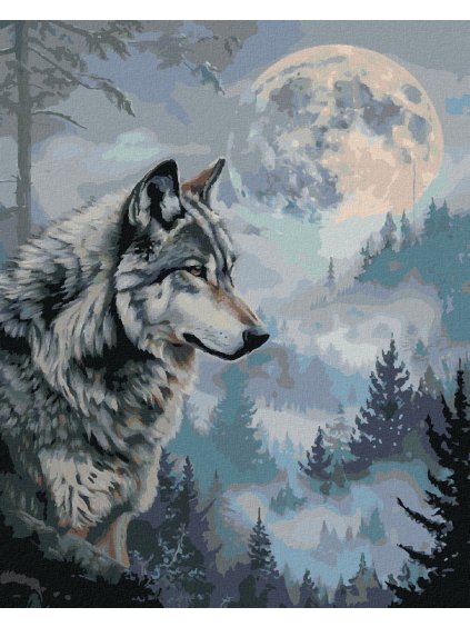 Diamantové maľovanie - VLK, LES A SPLN (Rámovanie bez rámu a bez vypnutia plátna, Rozmer 40x50 cm)