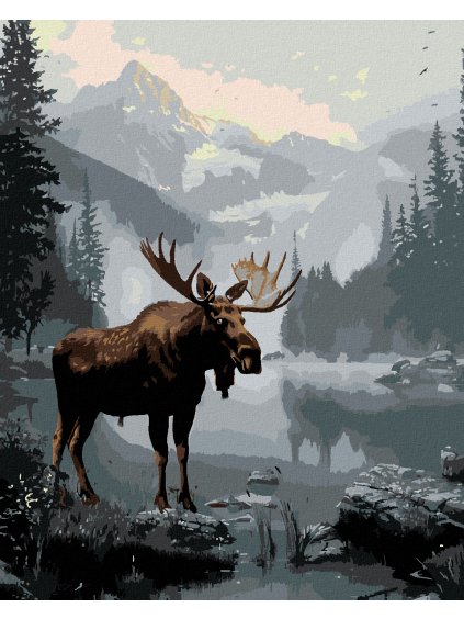 Diamantové maľovanie - LOS PRI RYBNÍKU (Rámovanie bez rámu a bez vypnutia plátna, Rozmer 40x50 cm)