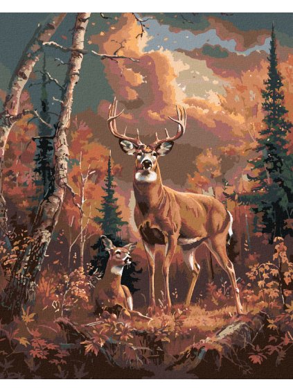 Diamantové maľovanie - JELEŇ A JEHO DRUŽKA V LESE (Rámovanie bez rámu a bez vypnutia plátna, Rozmer 40x50 cm)