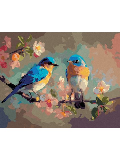 Diamantové maľovanie - VTÁK SALAŠNÍK NA ROZKVITNUTOM KONÁRI (Rámovanie bez rámu a bez vypnutia plátna, Rozmer 40x50 cm)