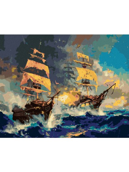 Diamantové maľovanie - BITKA LODÍ NA ROZBÚRENOM MORI (Rámovanie bez rámu a bez vypnutia plátna, Rozmer 40x50 cm)