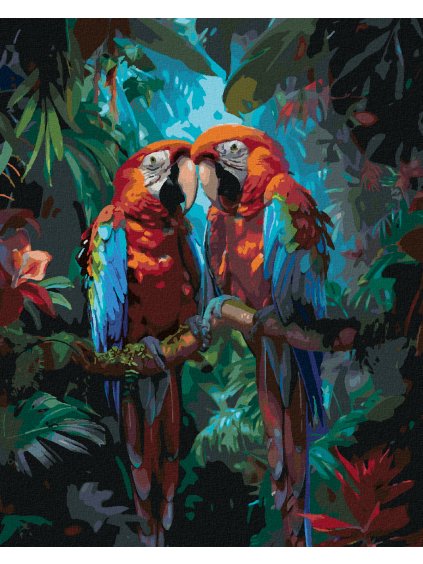 Diamantové maľovanie - PAPAGÁJ ARA ZELENOKRÍDLÝ V PRALESE (Rámovanie bez rámu a bez vypnutia plátna, Rozmer 40x50 cm)
