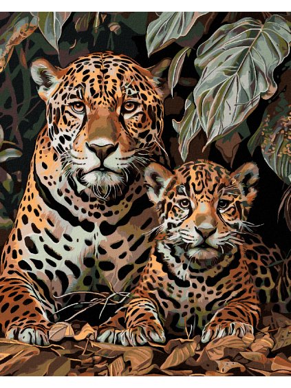 Diamantové maľovanie - LEOPARD A MLÁĎA (Rámovanie bez rámu a bez vypnutia plátna, Rozmer 40x50 cm)