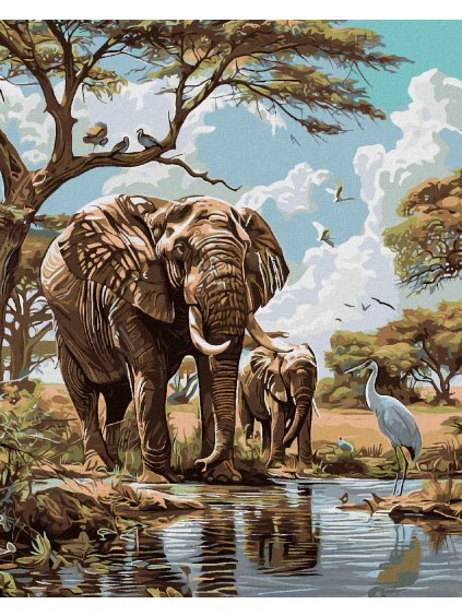 Diamantové maľovanie - AFRICKÉ SAFARI SLONY (Rámovanie bez rámu a bez vypnutia plátna, Rozmer 40x50 cm)