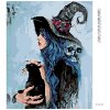 Diamantové maľovanie - ČARODEJNICA S ČIERNOU MAČKOU (Rámovanie bez rámu a bez vypnutia plátna, Rozmer 40x50 cm)