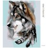 Diamantové maľovanie - VLK A PERIE (Rámovanie bez rámu a bez vypnutia plátna, Rozmer 40x50 cm)