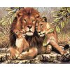 Diamantové maľovanie - LEV S LEVICOU A LEVÍČATKOM (Rámovanie bez rámu a bez vypnutia plátna, Rozmer 40x50 cm)