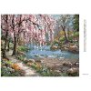 Diamantové maľovanie - RUŽOVÝ STROM NAD RIEKOU (Rámovanie bez rámu a bez vypnutia plátna, Rozmer 40x50 cm)