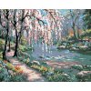 Diamantové maľovanie - RUŽOVÝ STROM NAD RIEKOU (Rámovanie bez rámu a bez vypnutia plátna, Rozmer 40x50 cm)