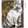 Diamantové maľovanie - BIELA MAČKA V OKNE (Rámovanie bez rámu a bez vypnutia plátna, Rozmer 40x50 cm)