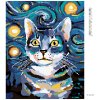 Diamantové maľovanie - KOCÚRIK POD NOČNOU OBLOHOU (Rámovanie bez rámu a bez vypnutia plátna, Rozmer 40x50 cm)