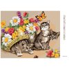 Diamantové maľovanie - MAČIATKA S KLOBÚKOM A KVETMI (Rámovanie bez rámu a bez vypnutia plátna, Rozmer 40x50 cm)