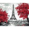 Diamantové maľovanie - EIFFELOVA VEŽA A ČERVENÉ STROMY (Rámovanie bez rámu a bez vypnutia plátna, Rozmer 40x50 cm)