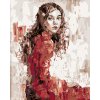 Diamantové maľovanie - MLADÁ ŽENA V ČERVENÝCH ŠATÁCH (Rámovanie bez rámu a bez vypnutia plátna, Rozmer 40x50 cm)