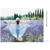 Diamantové maľovanie - LEVANDUĽOVÉ POLE A ŽENA V MODRÝCH ŠATÁCH (Rámovanie bez rámu a bez vypnutia plátna, Rozmer 40x50 cm)