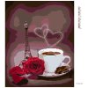 Diamantové maľovanie - KÁVA, RUŽA A MALÁ EIFFELOVA VEŽA (Rámovanie bez rámu a bez vypnutia plátna, Rozmer 40x50 cm)