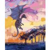 Diamantové maľovanie - FIALOVÝ DRAK A ZÁPAD SLNKA (Rámovanie bez rámu a bez vypnutia plátna, Rozmer 40x50 cm)