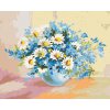 Diamantové maľovanie - HARMANČEK A MODRÉ KVETY (Rámovanie bez rámu a bez vypnutia plátna, Rozmer 40x50 cm)
