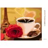 Diamantové maľovanie - BIELA ŠÁLKA KÁVY S RUŽOU A EIFFELOVKOU (Rámovanie bez rámu a bez vypnutia plátna, Rozmer 40x50 cm)